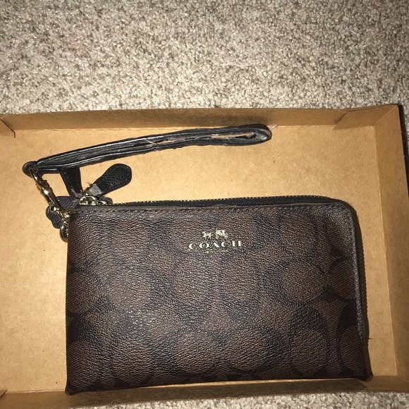 Coach Logo Double Zipper Wristlet Bag - Picture 4 of 7